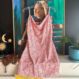 SHEIN Pink Floral Slip Dress Womens Large Cottagecore Y2K Mini Spaghetti Strap